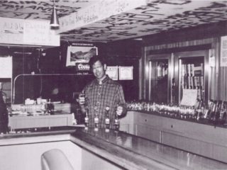 Author bar-tending during spring break at Arapahoe Basin